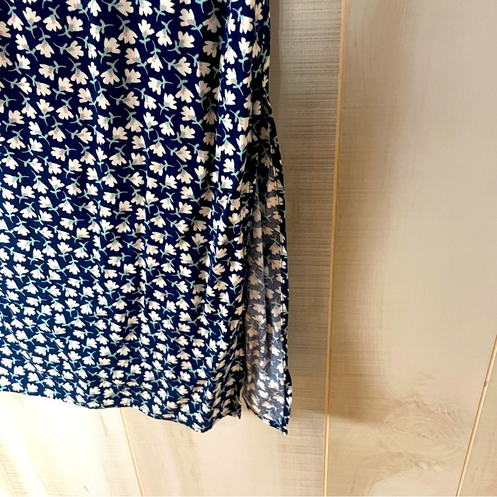 NWT AUW Blue White Green Floral Ruffle Strap Elastic Eaist Midi Dress Sz M - Picture 8 of 8